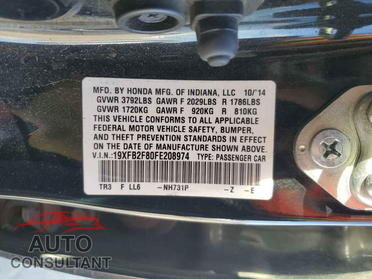 HONDA CIVIC 2015 - 19XFB2F80FE208974