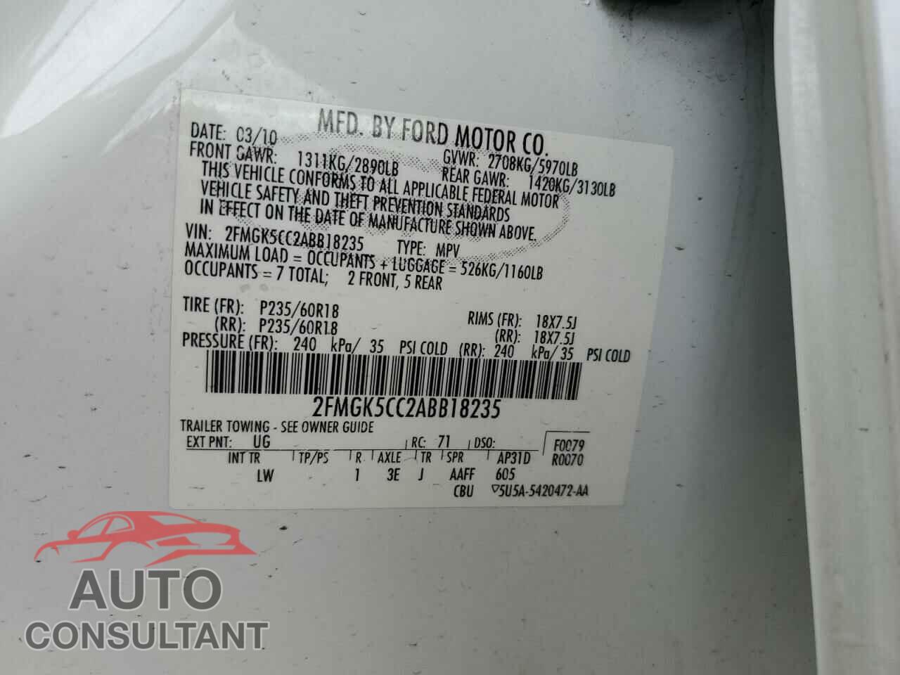 FORD FLEX 2010 - 2FMGK5CC2ABB18235