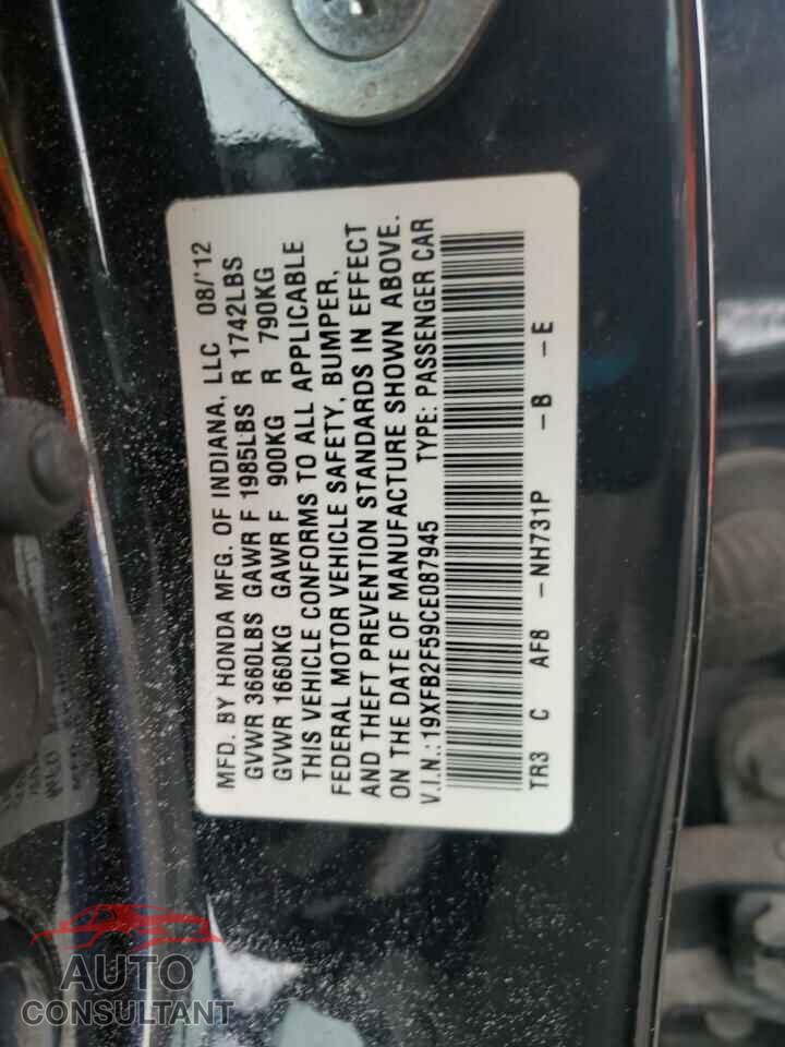 HONDA CIVIC 2012 - 19XFB2F59CE087945