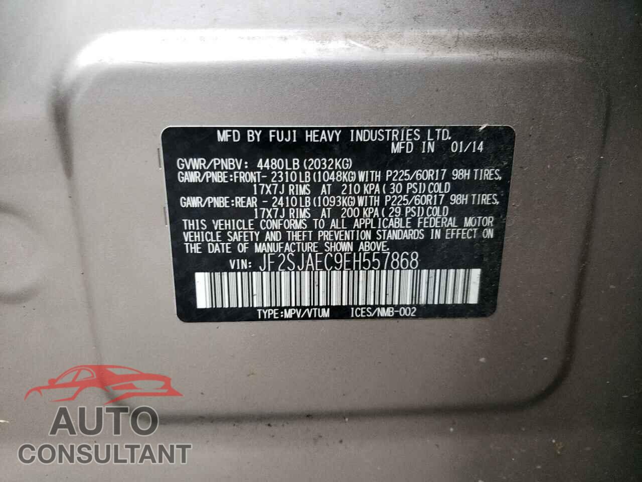 SUBARU FORESTER 2014 - JF2SJAEC9EH557868