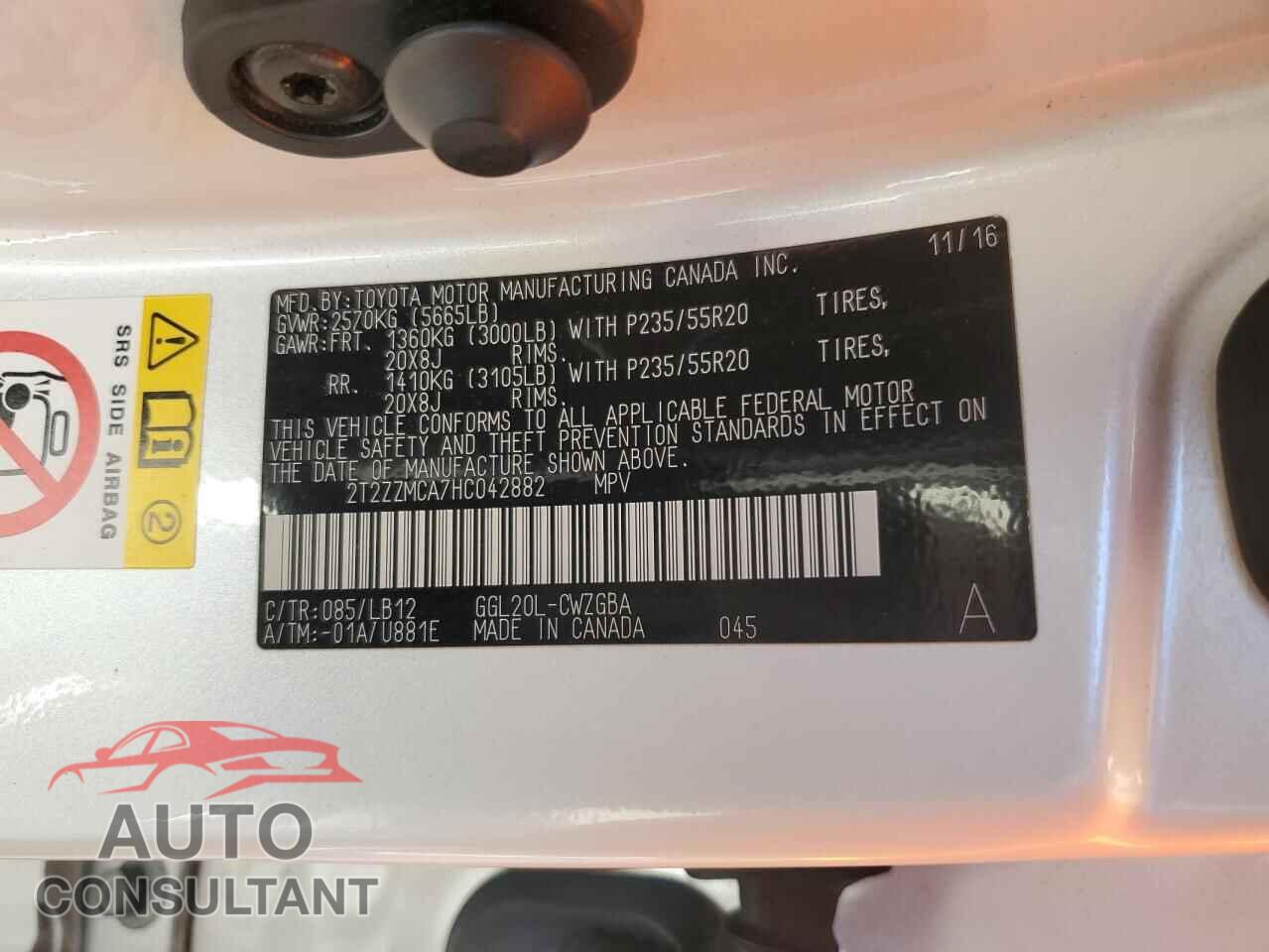 LEXUS RX350 2017 - 2T2ZZMCA7HC042882