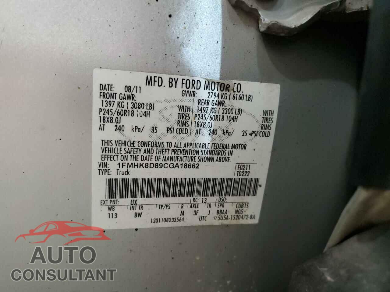 FORD EXPLORER 2012 - 1FMHK8D89CGA18662