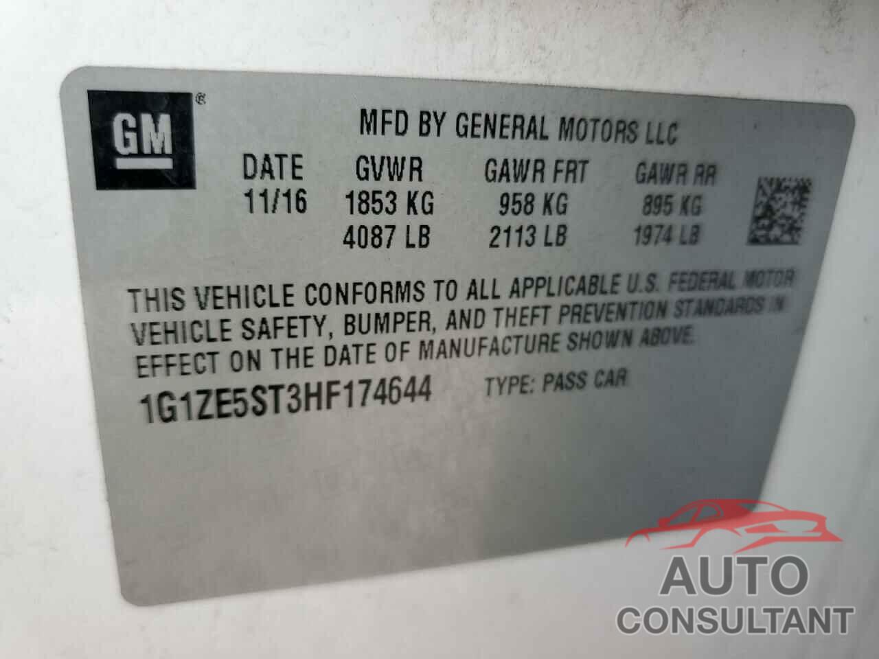 CHEVROLET MALIBU 2017 - 1G1ZE5ST3HF174644