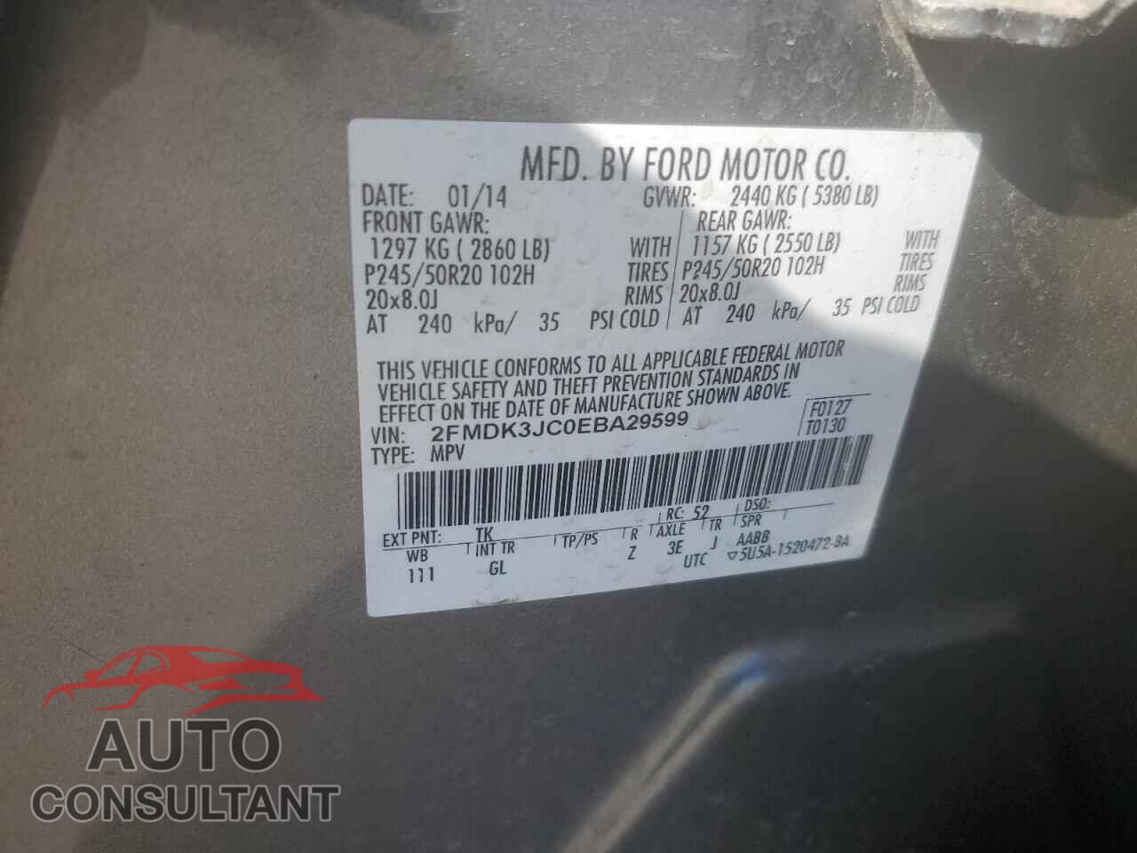 FORD EDGE 2014 - 2FMDK3JC0EBA29599