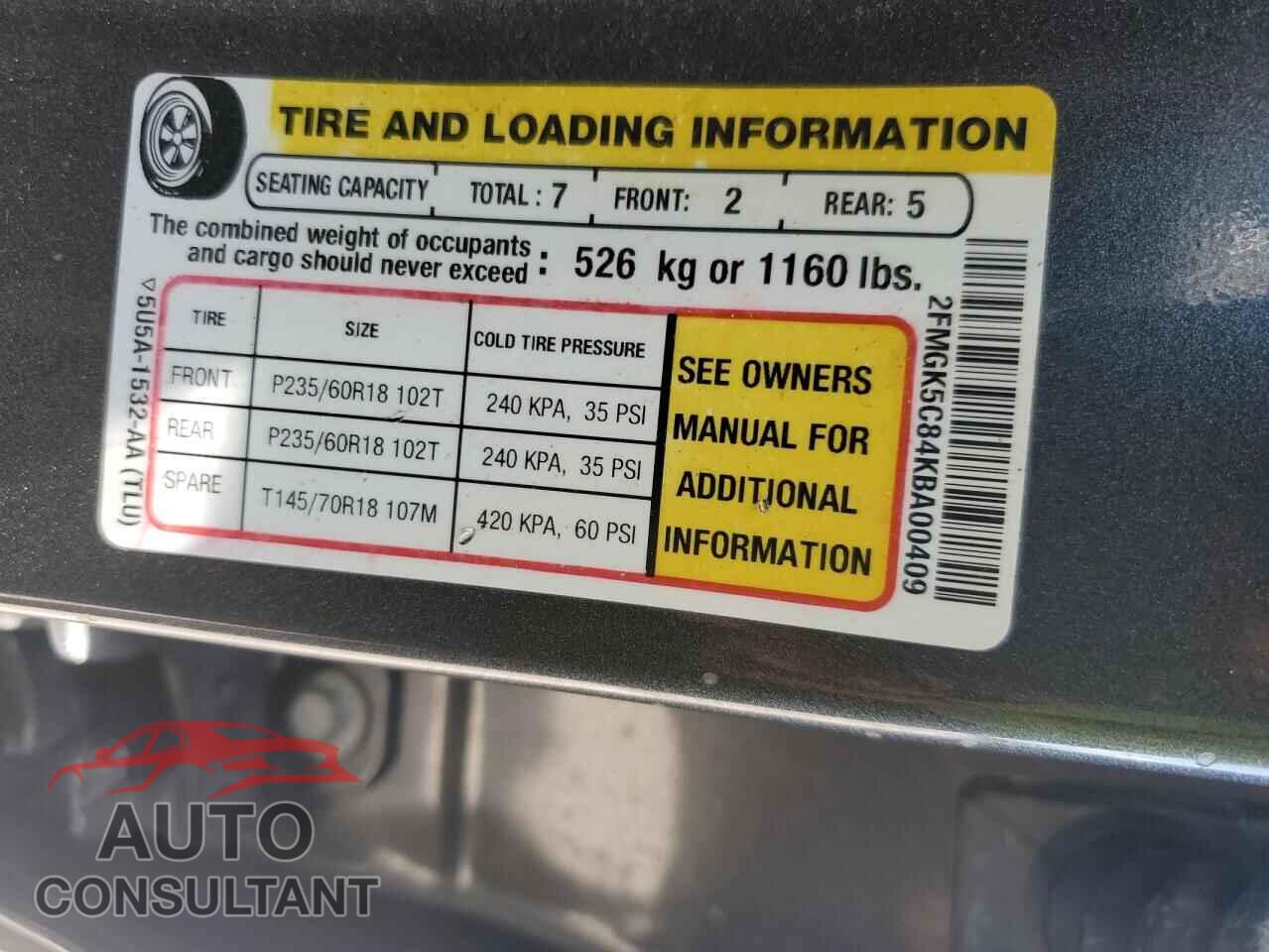 FORD FLEX 2019 - 2FMGK5C84KBA00409