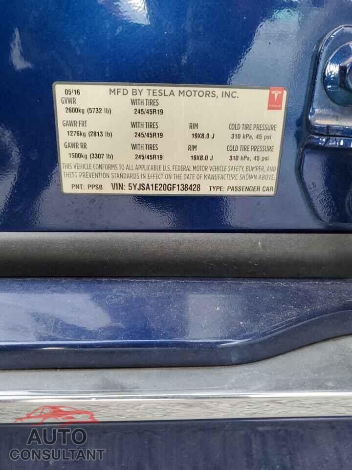 TESLA MODEL S 2016 - 5YJSA1E20GF138428