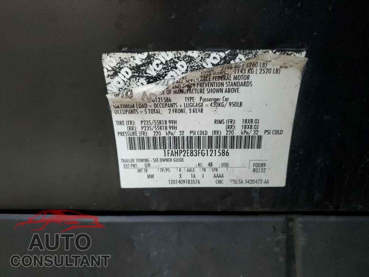 FORD TAURUS 2015 - 1FAHP2E83FG121586