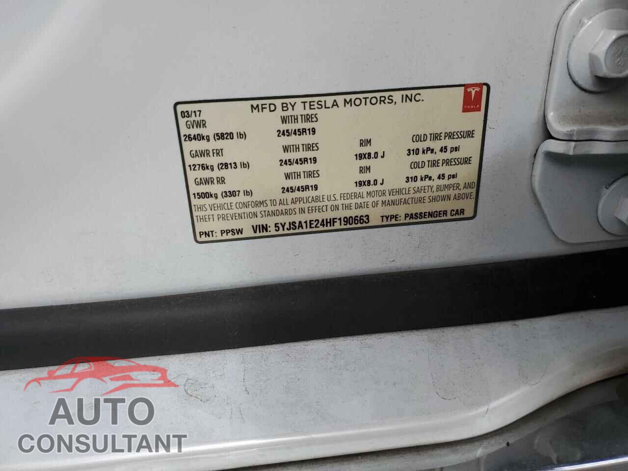 TESLA MODEL S 2017 - 5YJSA1E24HF190663