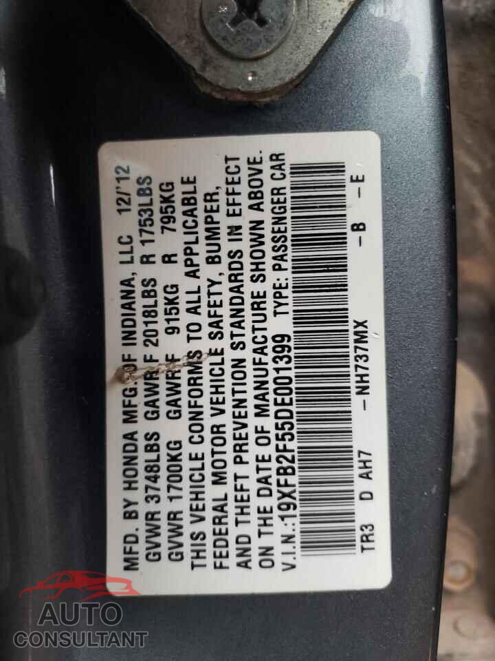 HONDA CIVIC 2013 - 19XFB2F55DE001399