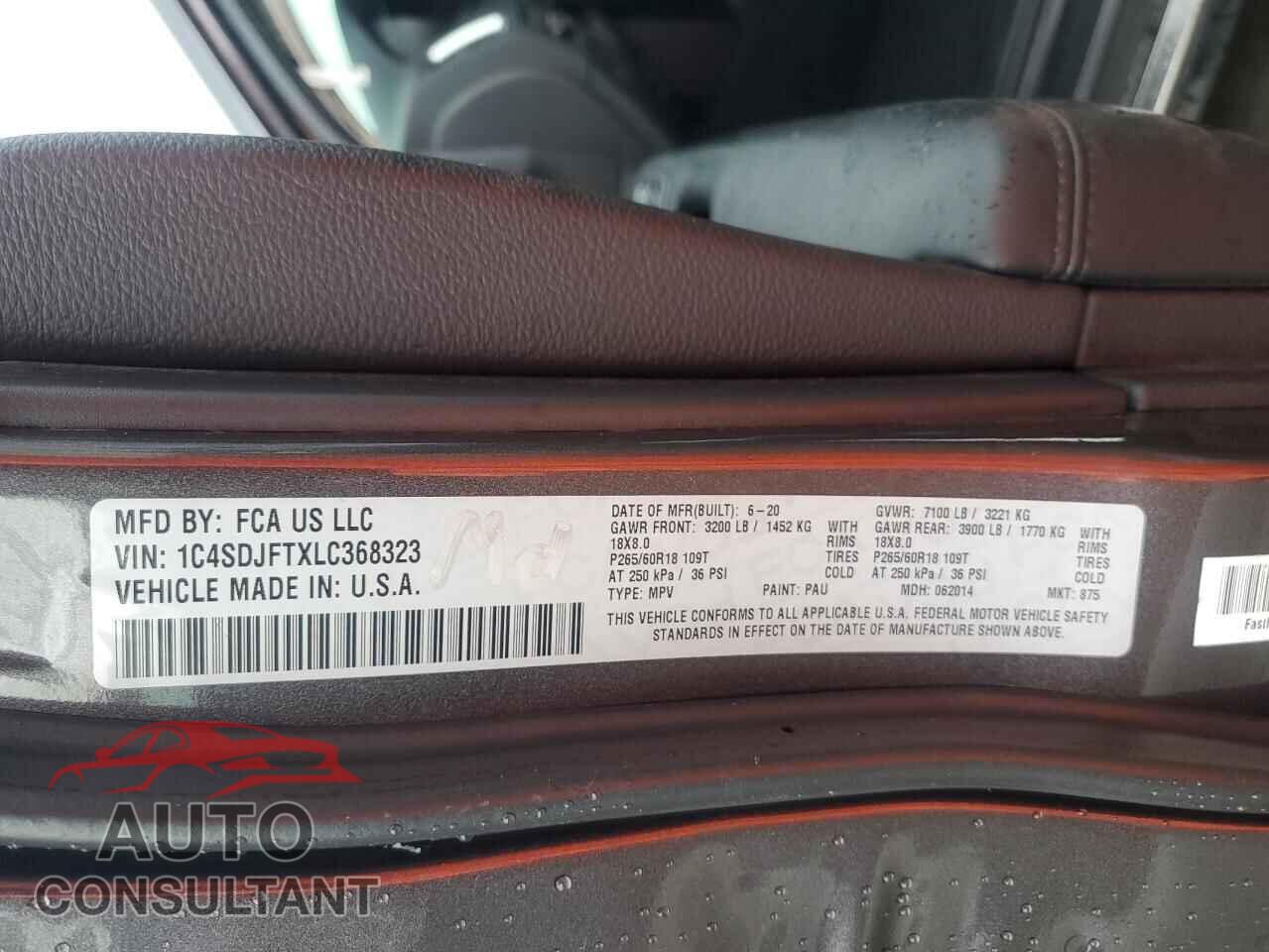 DODGE DURANGO 2020 - 1C4SDJFTXLC368323