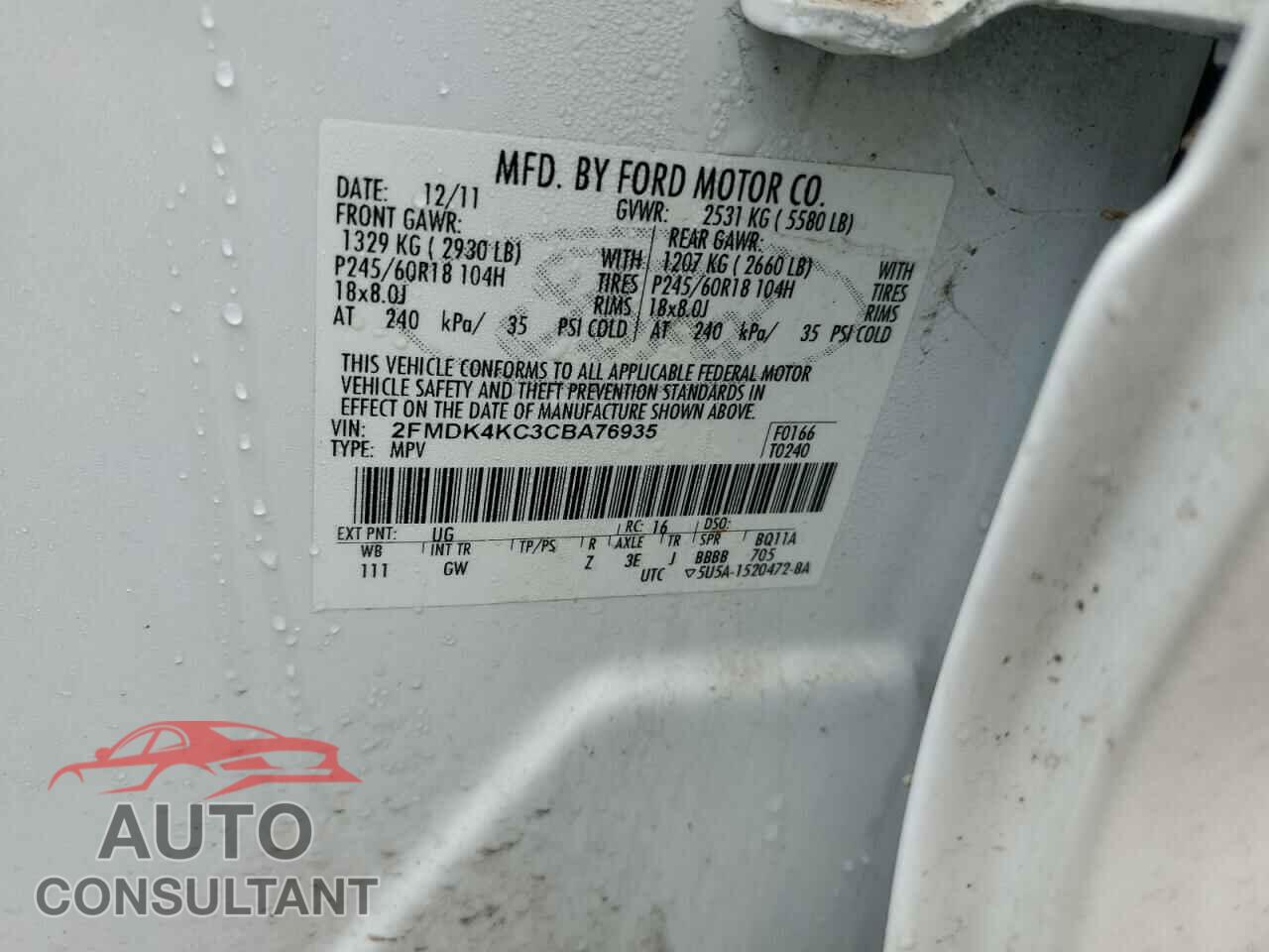 FORD EDGE 2012 - 2FMDK4KC3CBA76935