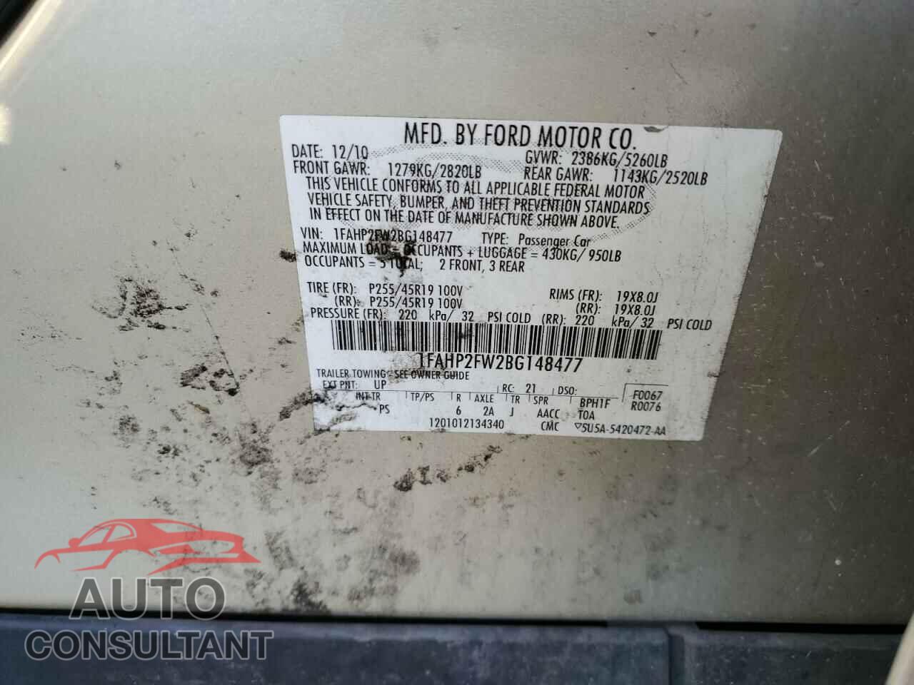FORD TAURUS 2011 - 1FAHP2FW2BG148477
