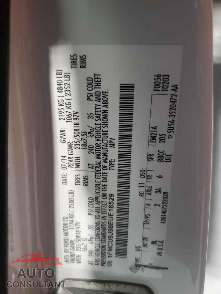 FORD ESCAPE 2014 - 1FMCU9J98EUE18529