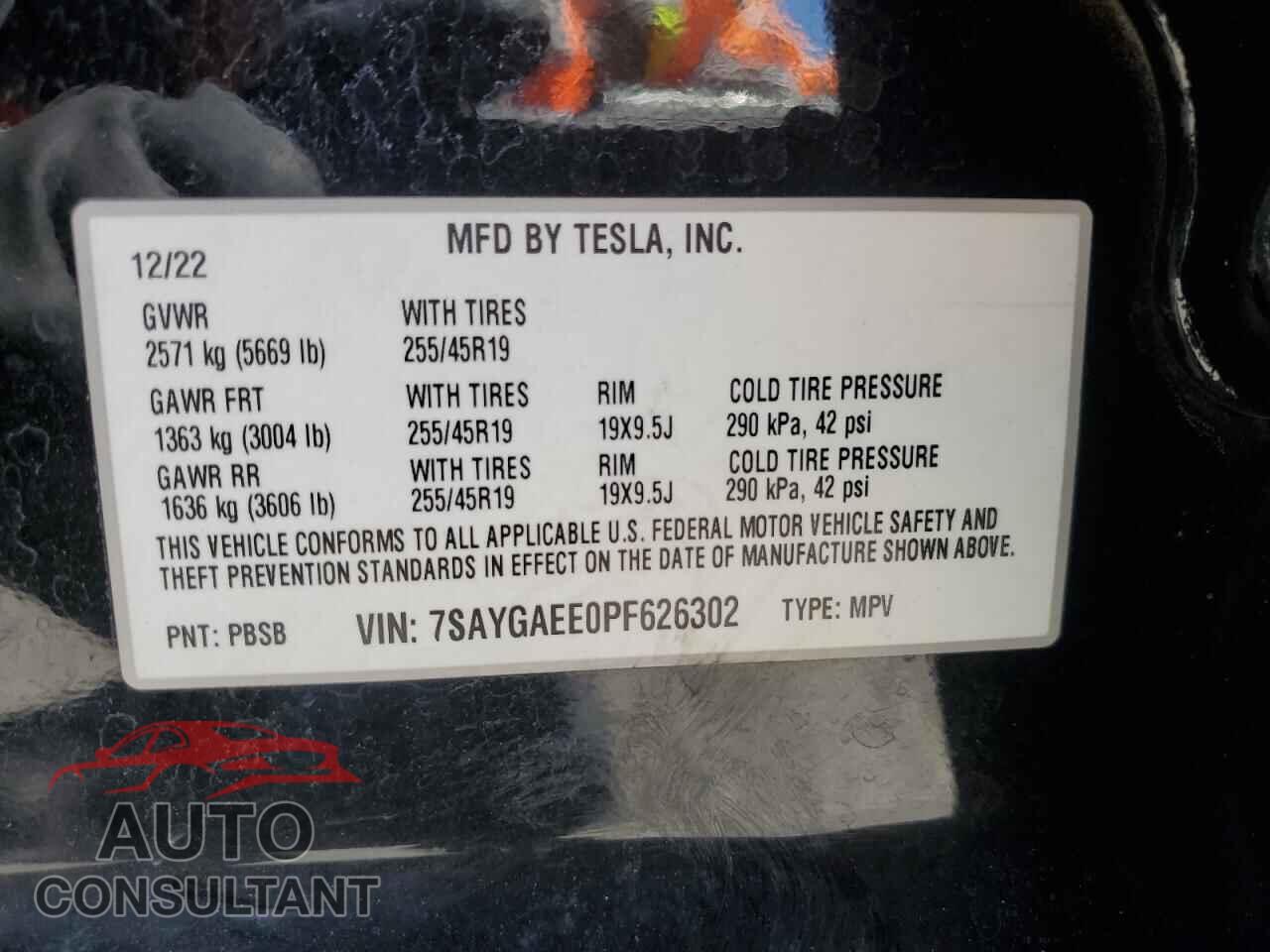 TESLA MODEL Y 2023 - 7SAYGAEE0PF626302