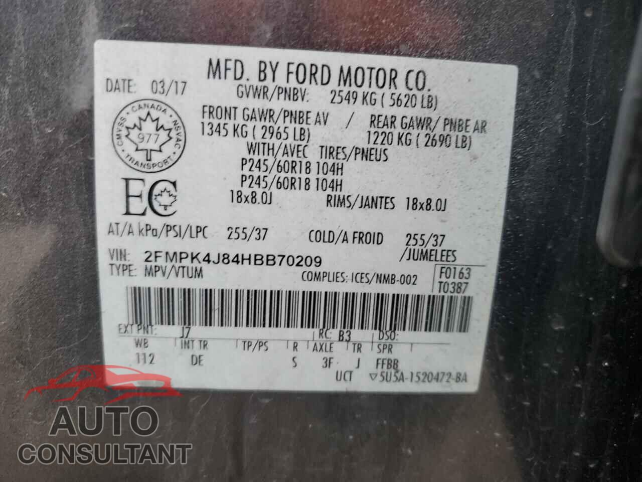 FORD EDGE 2017 - 2FMPK4J84HBB70209