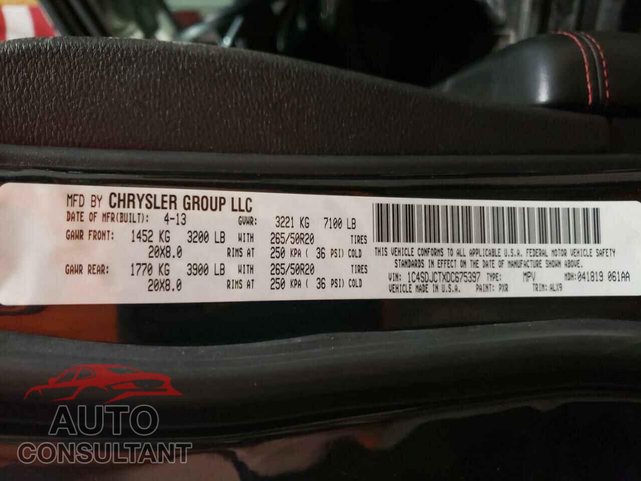 DODGE DURANGO 2013 - 1C4SDJCTXDC675397