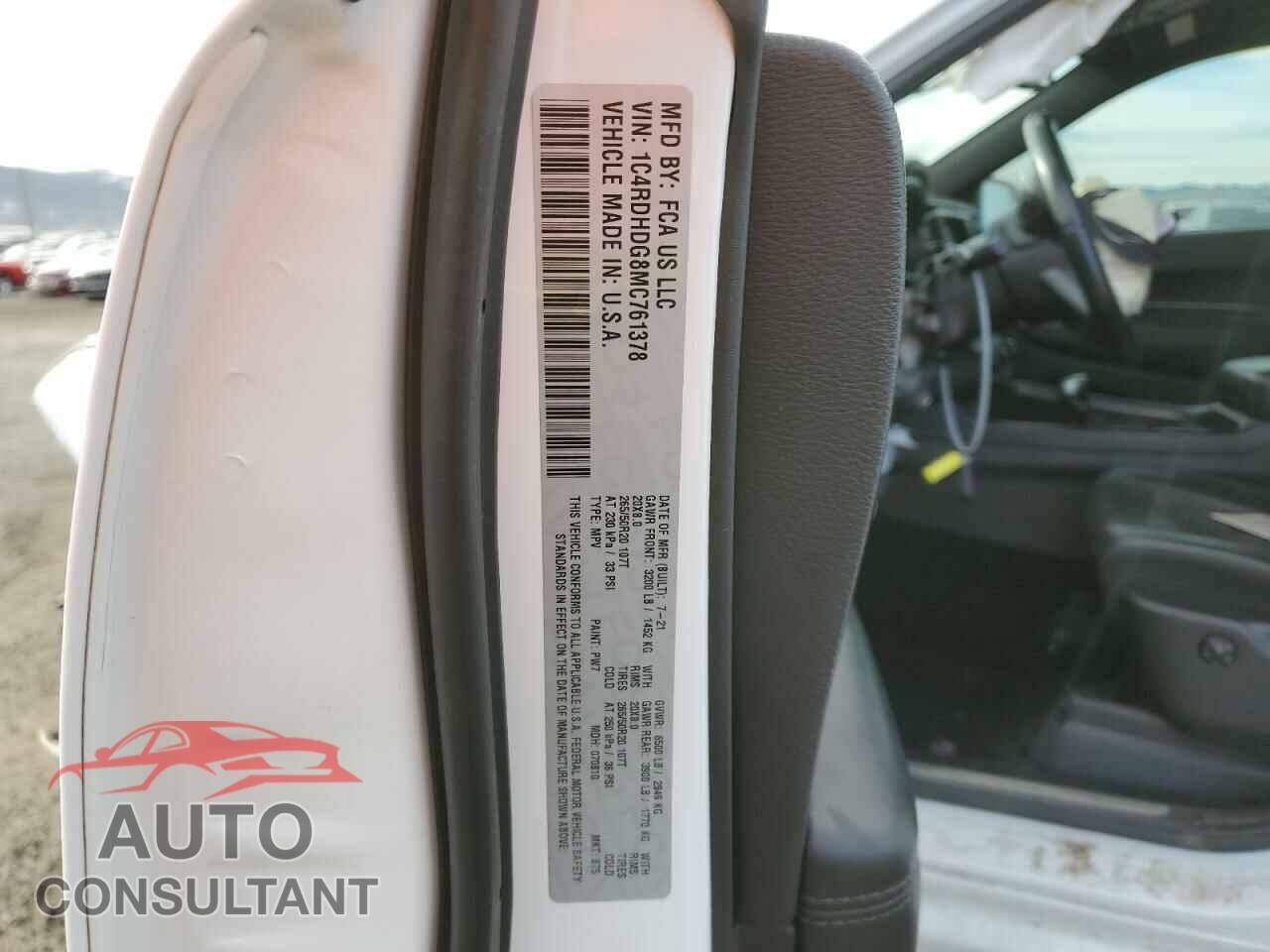 DODGE DURANGO 2021 - 1C4RDHDG8MC761378
