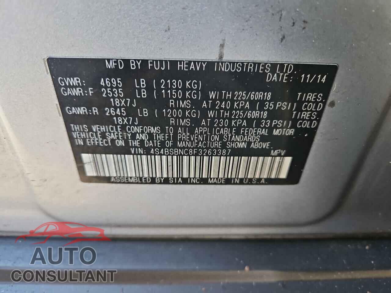 SUBARU OUTBACK 2015 - 4S4BSBNC8F3263387