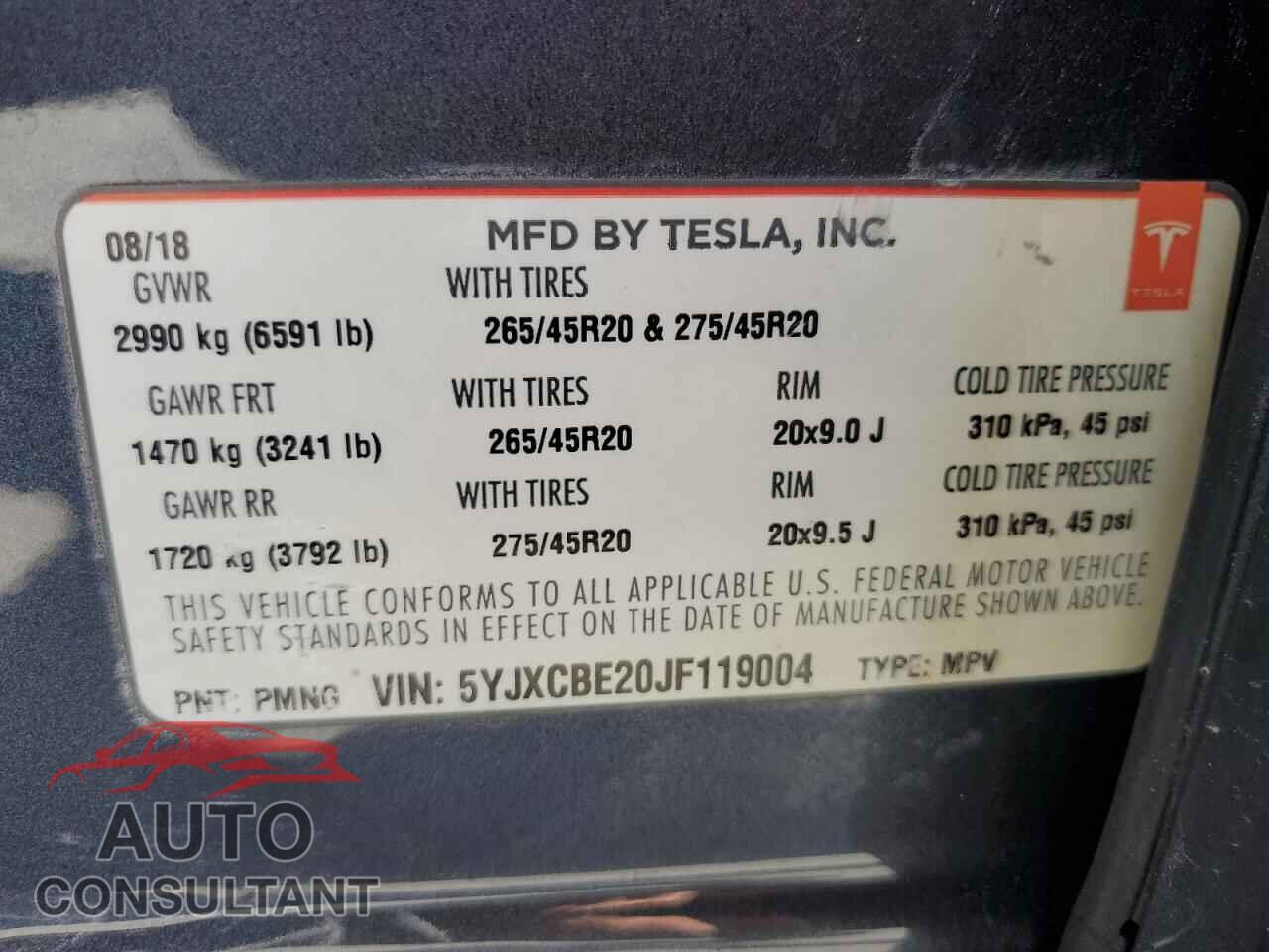 TESLA MODEL X 2018 - 5YJXCBE20JF119004