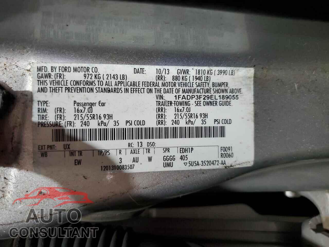 FORD FOCUS 2014 - 1FADP3F29EL189055