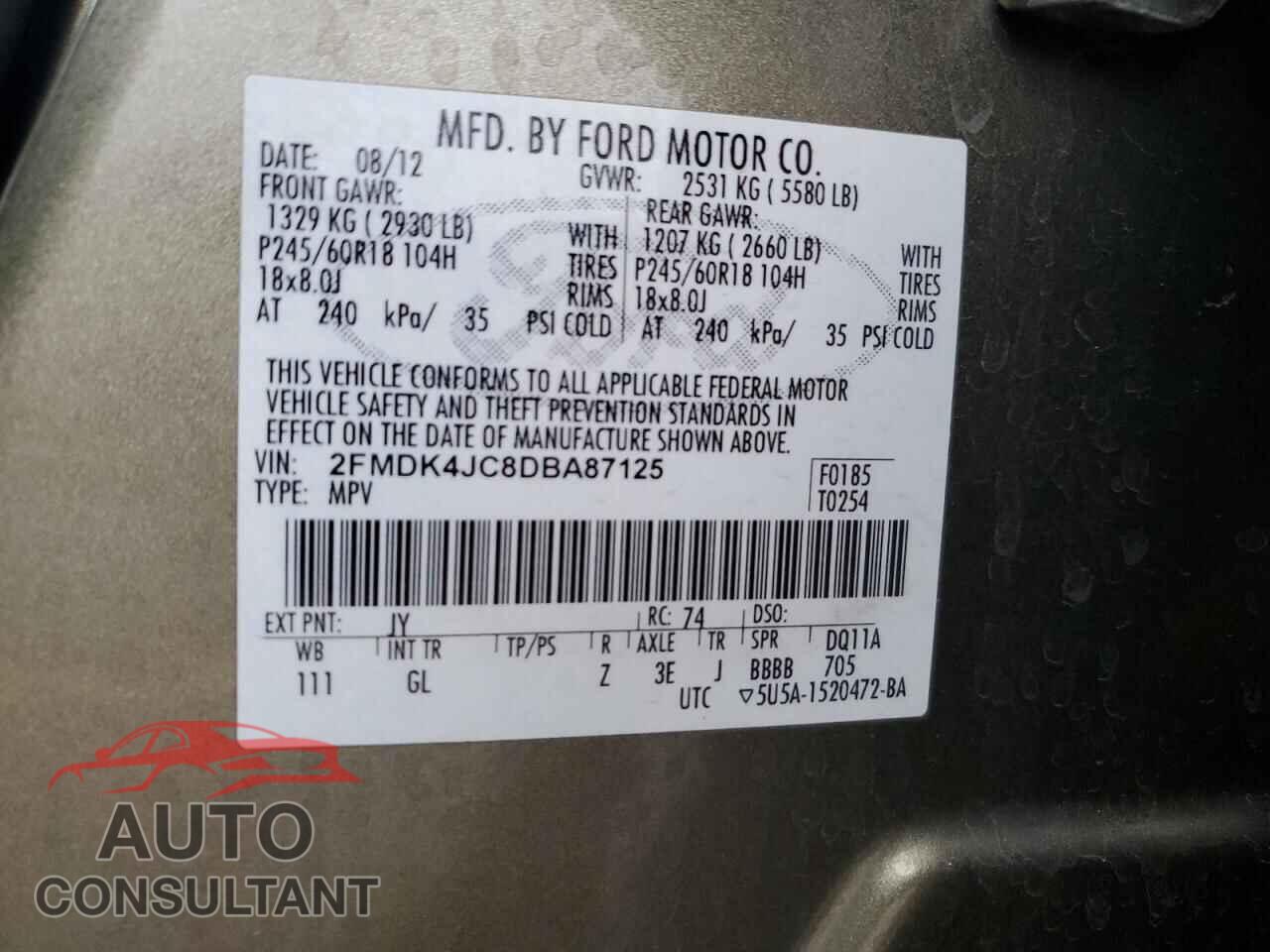 FORD EDGE 2013 - 2FMDK4JC8DBA87125