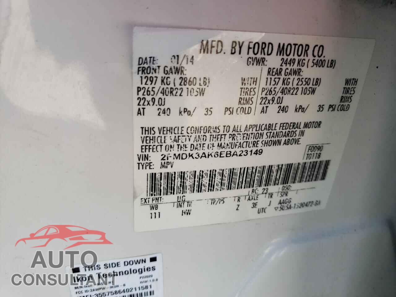 FORD EDGE 2014 - 2FMDK3AK6EBA23149