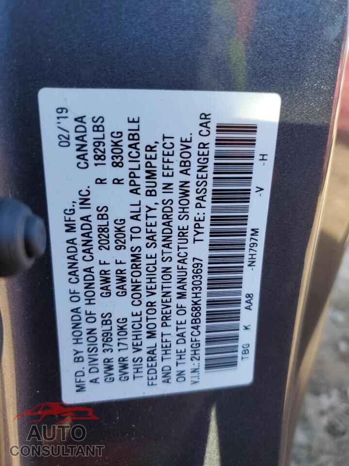 HONDA CIVIC 2019 - 2HGFC4B68KH303697