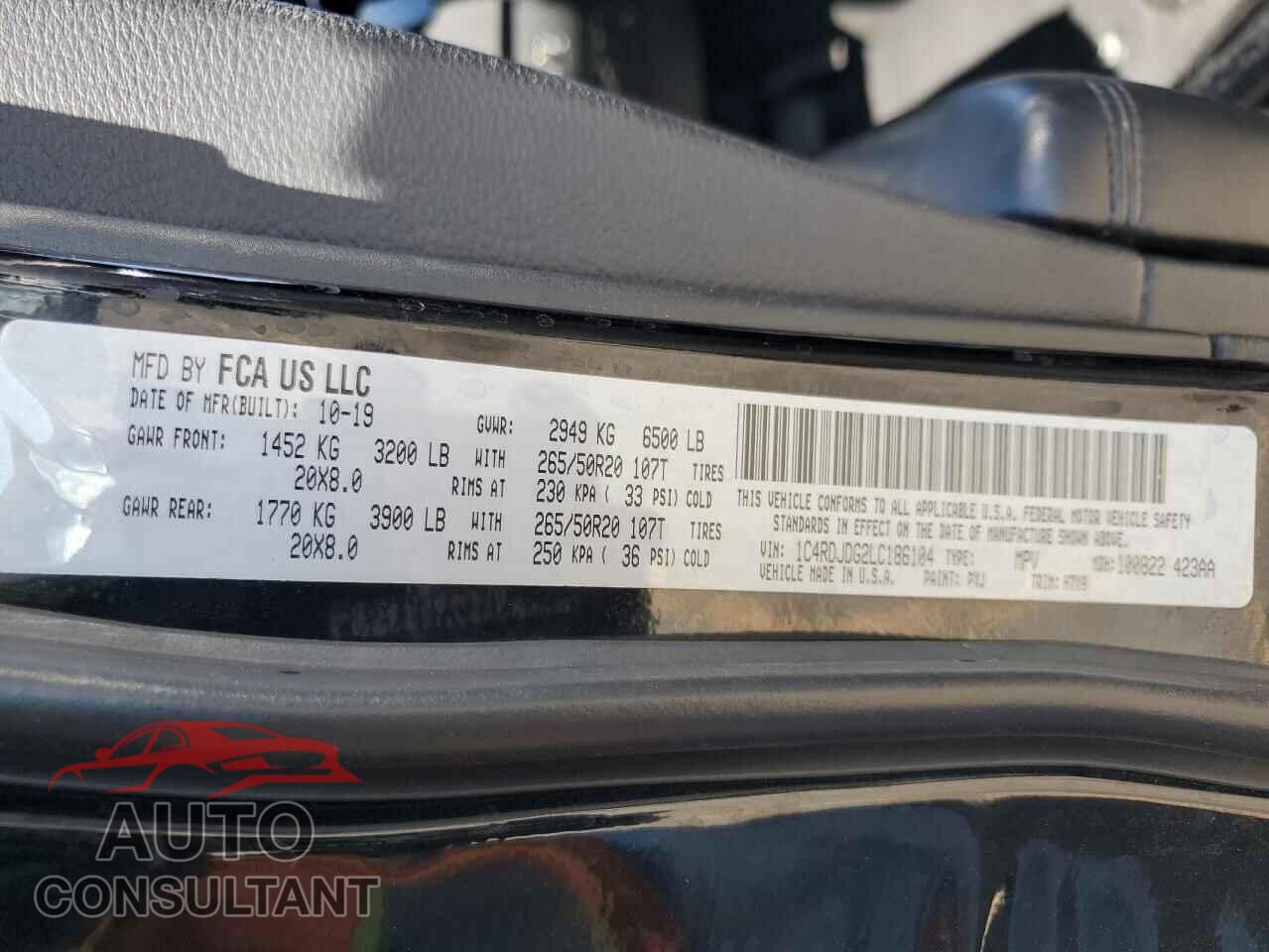 DODGE DURANGO 2020 - 1C4RDJDG2LC186104