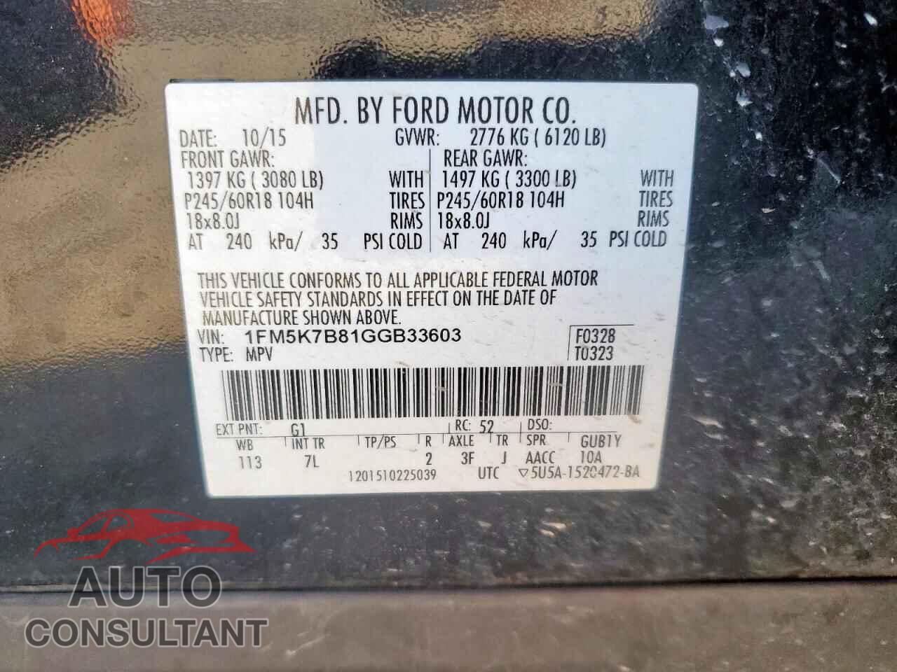 FORD EXPLORER 2016 - 1FM5K7B81GGB33603
