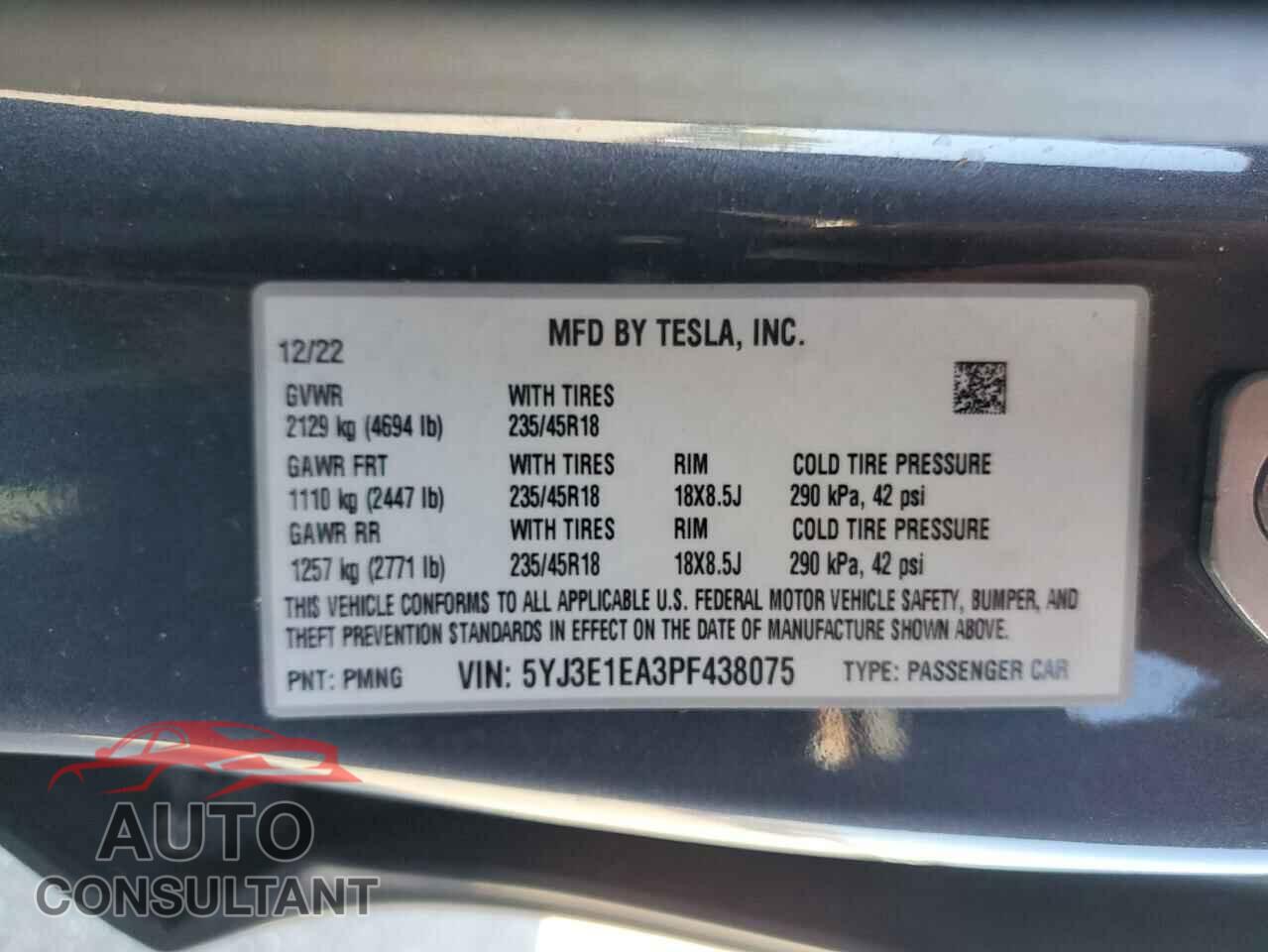 TESLA MODEL 3 2023 - 5YJ3E1EA3PF438075