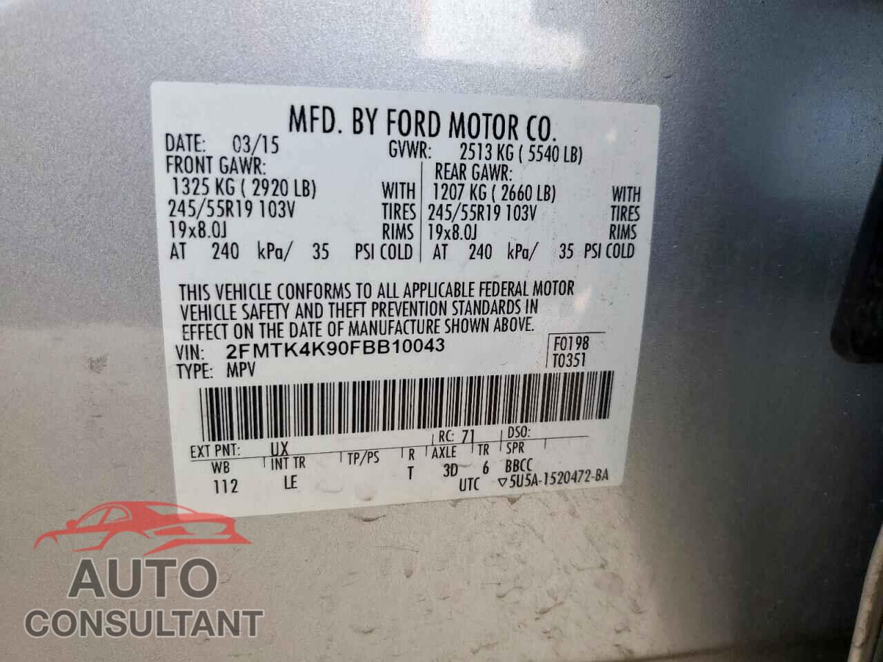 FORD EDGE 2015 - 2FMTK4K90FBB10043
