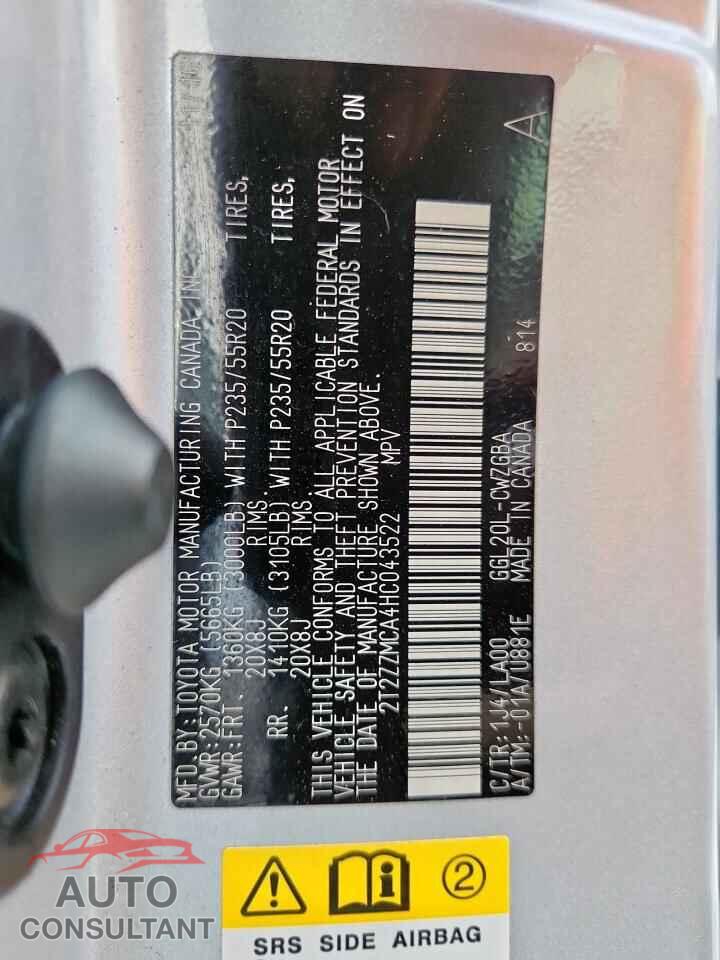 LEXUS RX350 2017 - 2T2ZZMCA4HC043522
