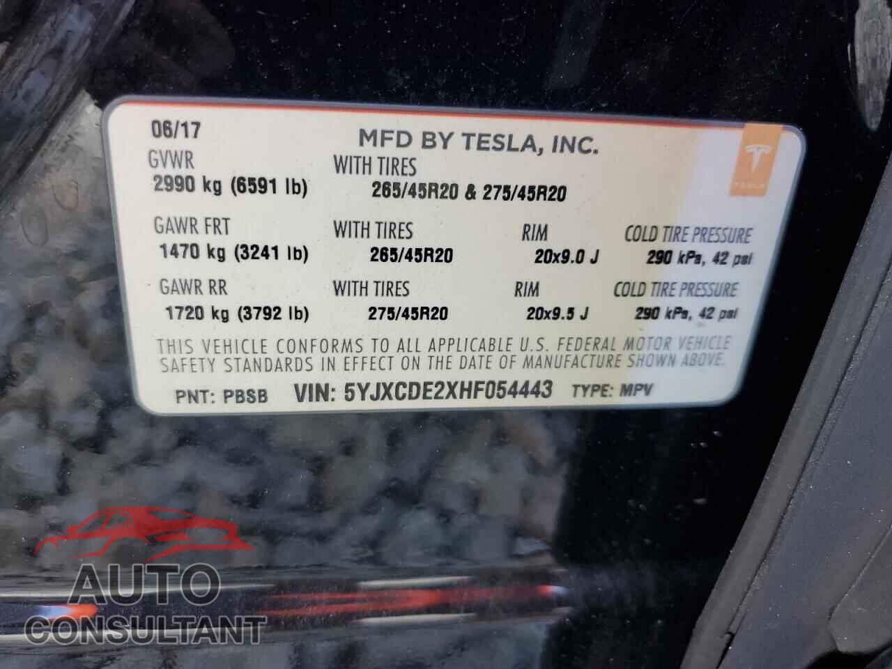 TESLA MODEL X 2017 - 5YJXCDE2XHF054443