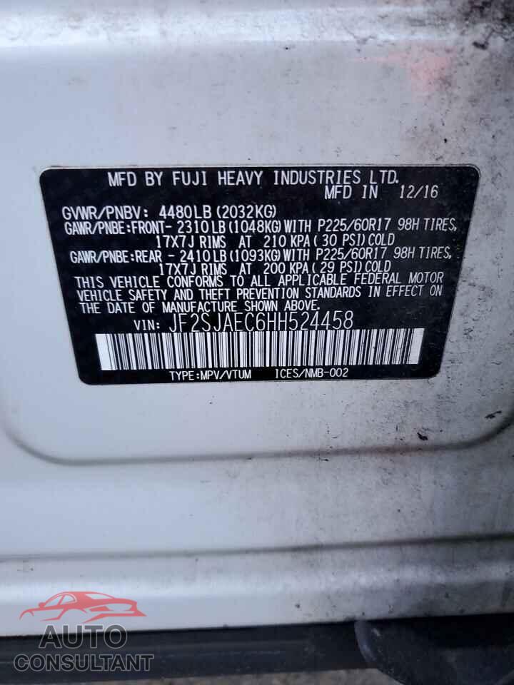 SUBARU FORESTER 2017 - JF2SJAEC6HH524458