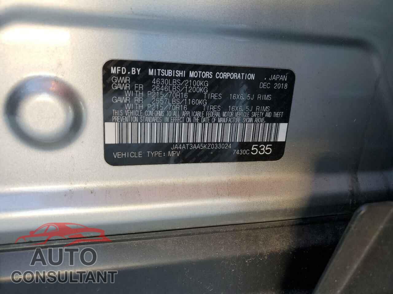 MITSUBISHI ECLIPSE 2019 - JA4AT3AA5KZ033024