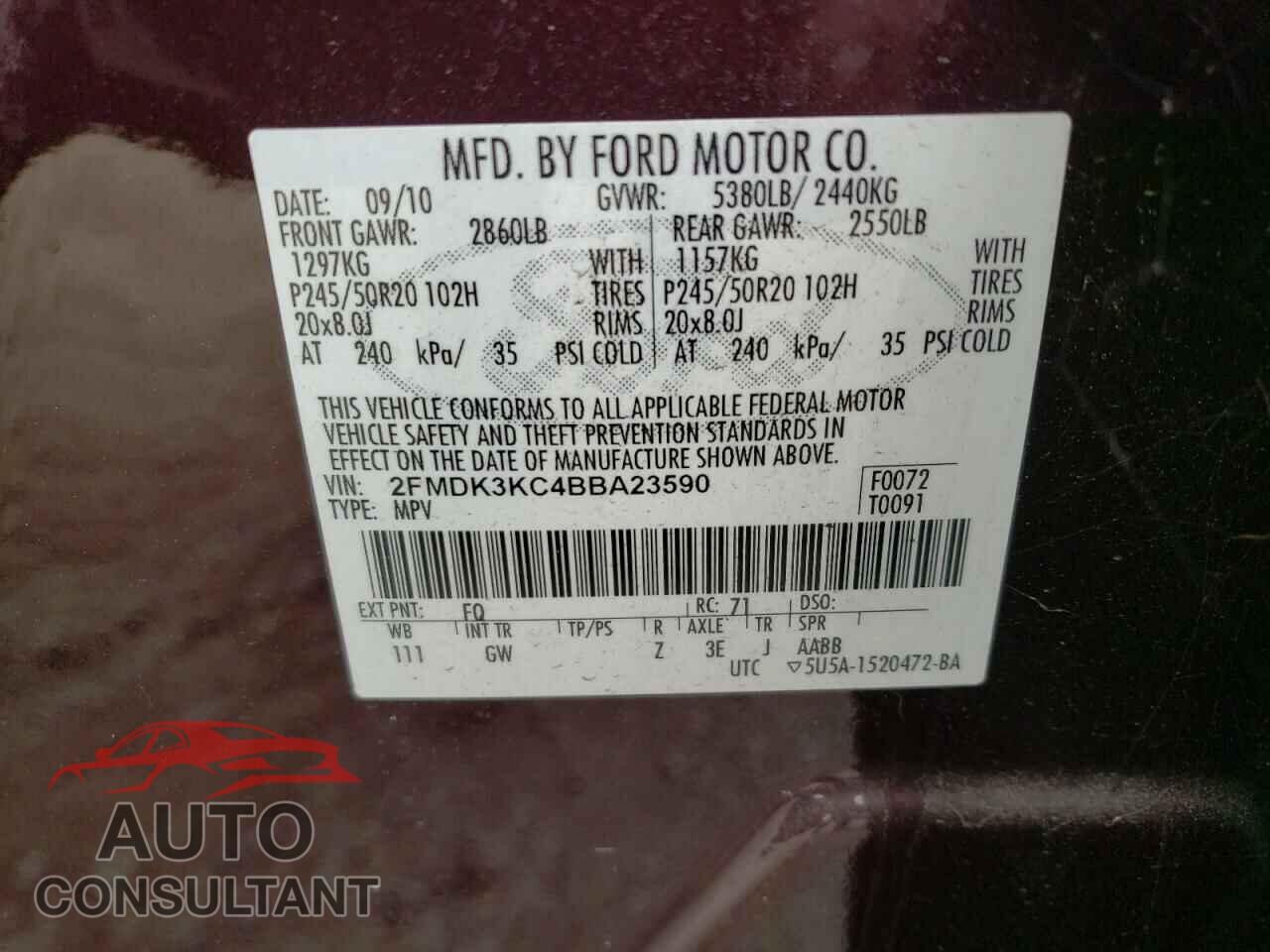 FORD EDGE 2011 - 2FMDK3KC4BBA23590