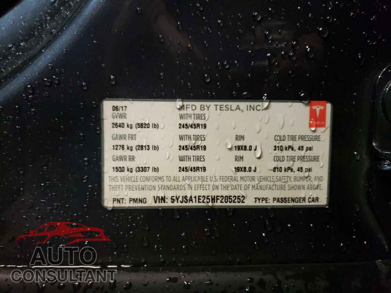 TESLA MODEL S 2017 - 5YJSA1E25HF205252