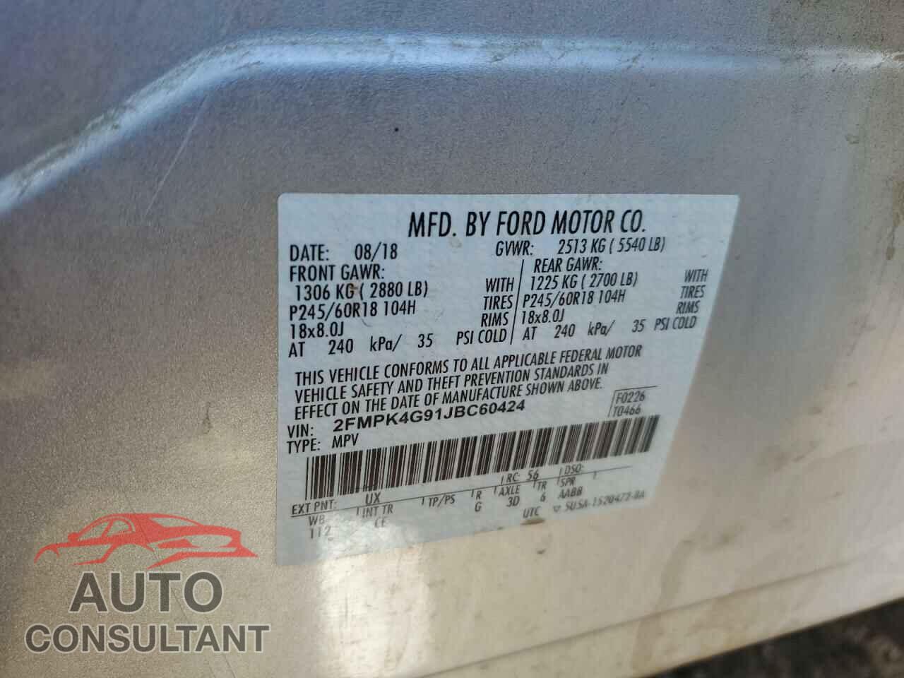 FORD EDGE 2018 - 2FMPK4G91JBC60424