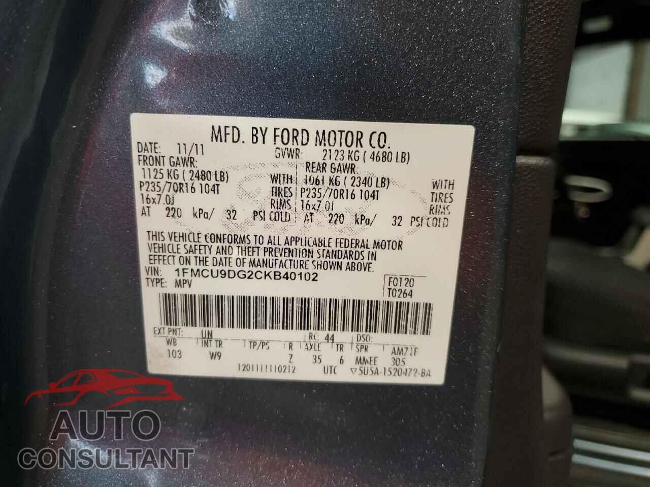 FORD ESCAPE 2012 - 1FMCU9DG2CKB40102