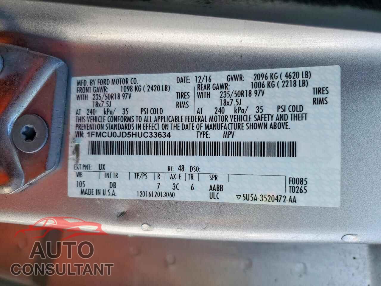 FORD ESCAPE 2017 - 1FMCU0JD5HUC33634