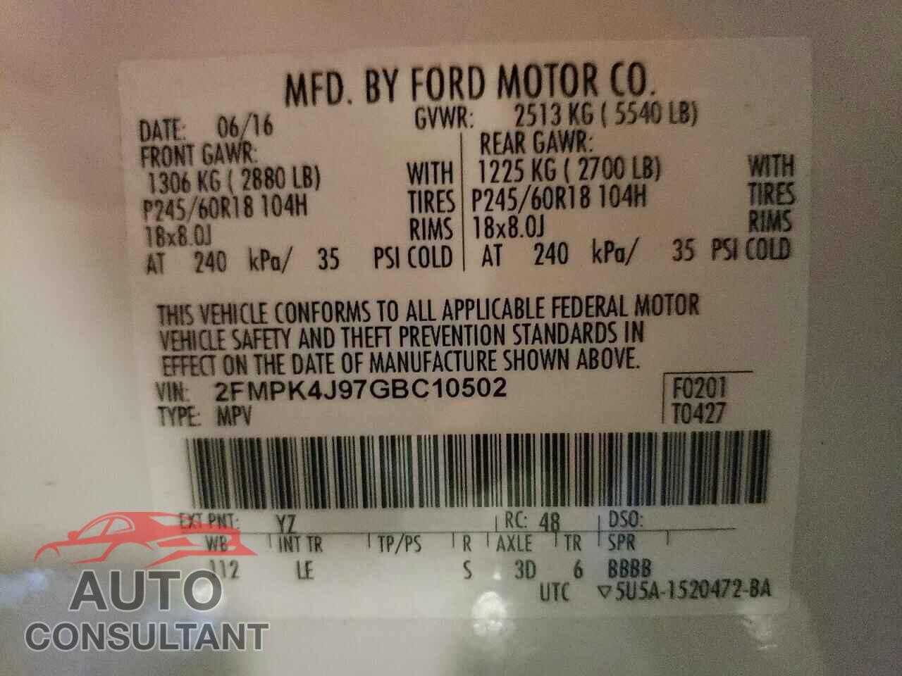 FORD EDGE 2016 - 2FMPK4J97GBC10502