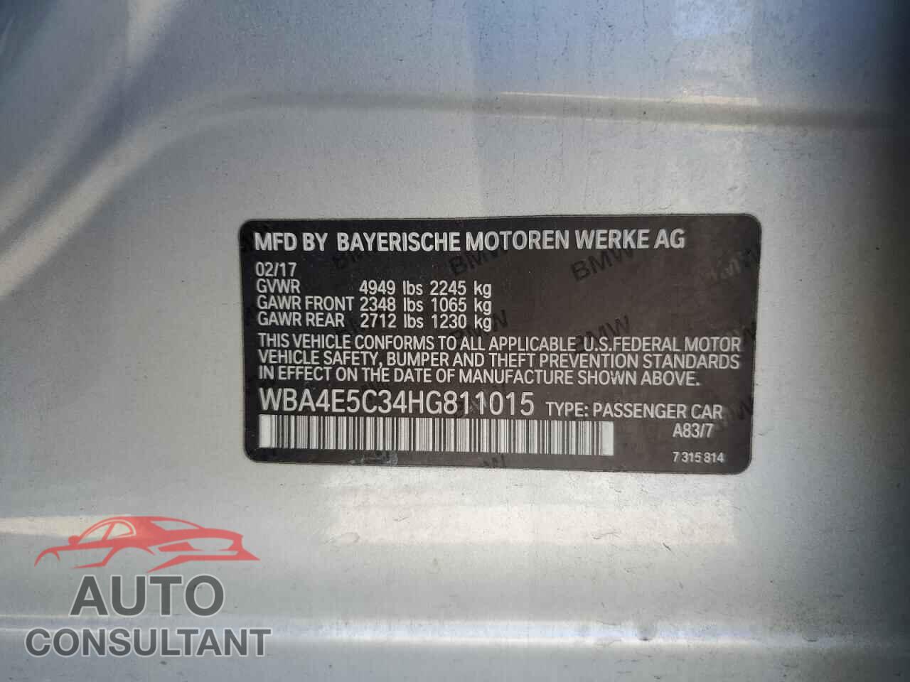 BMW 4 SERIES 2017 - WBA4E5C34HG811015