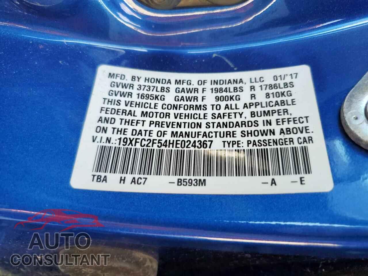 HONDA CIVIC 2017 - 19XFC2F54HE024367