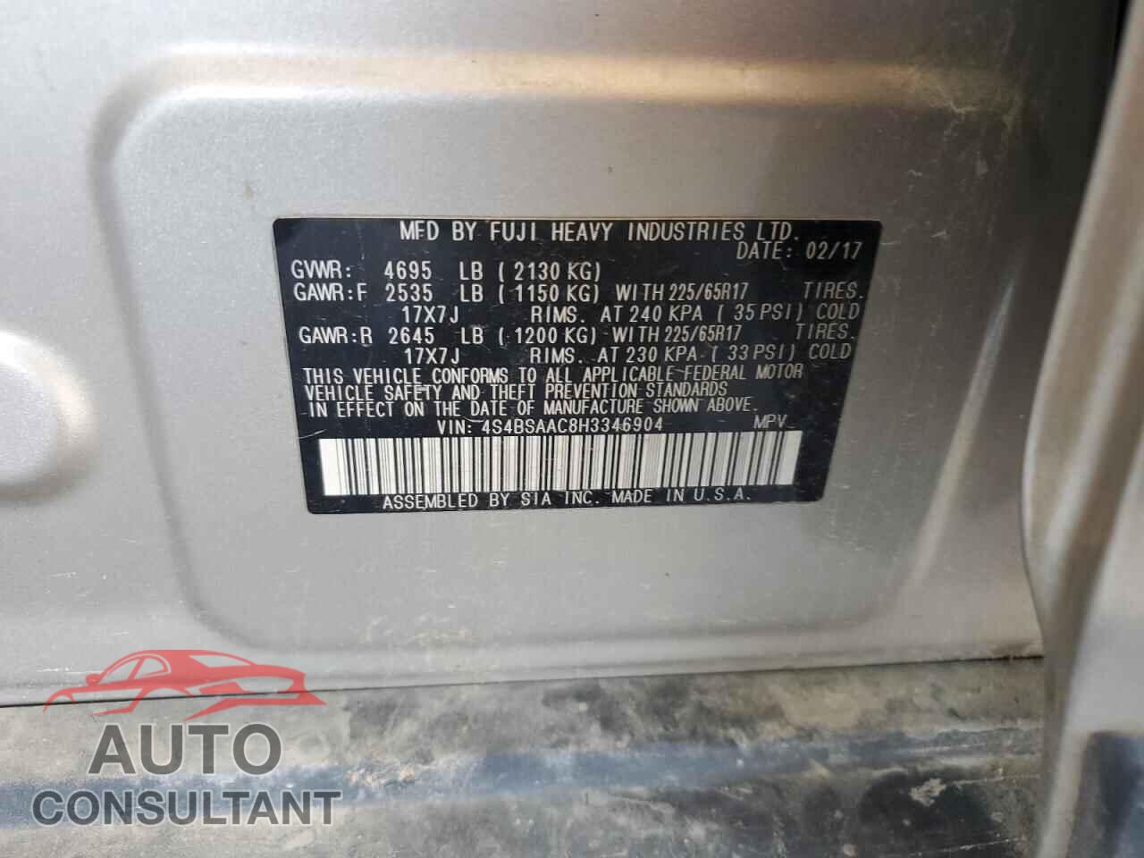 SUBARU OUTBACK 2017 - 4S4BSAAC8H3346904