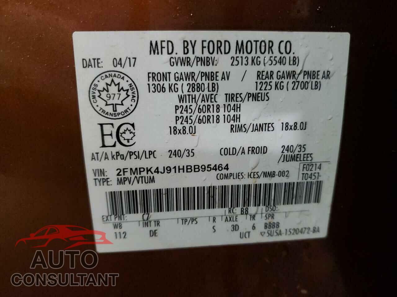 FORD EDGE 2017 - 2FMPK4J91HBB95464