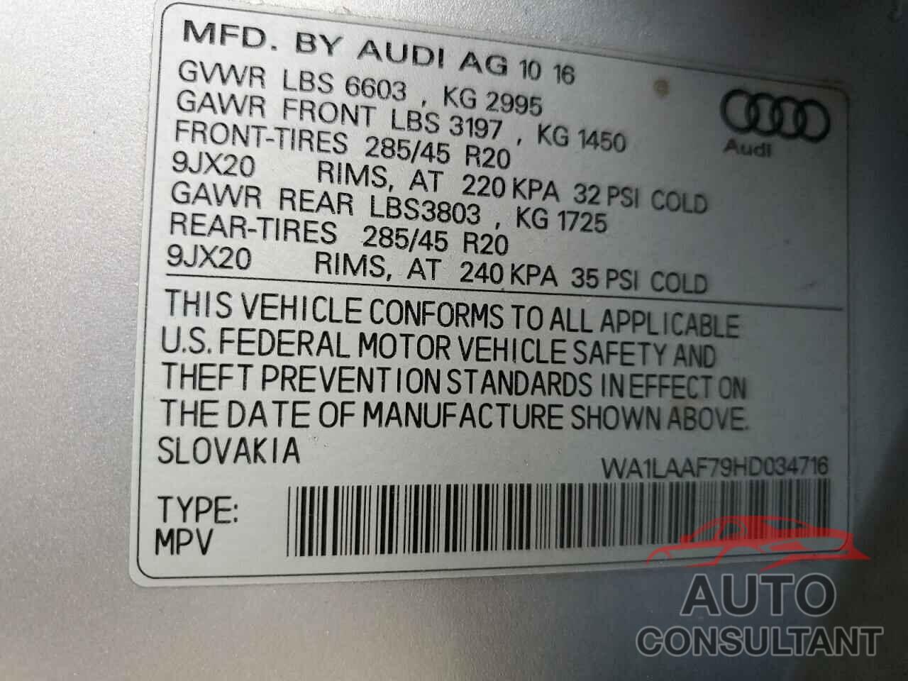 AUDI Q7 2017 - WA1LAAF79HD034716