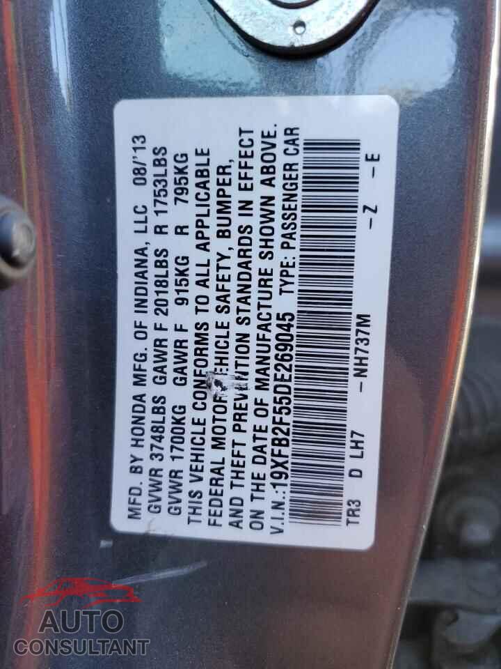 HONDA CIVIC 2013 - 19XFB2F55DE269045