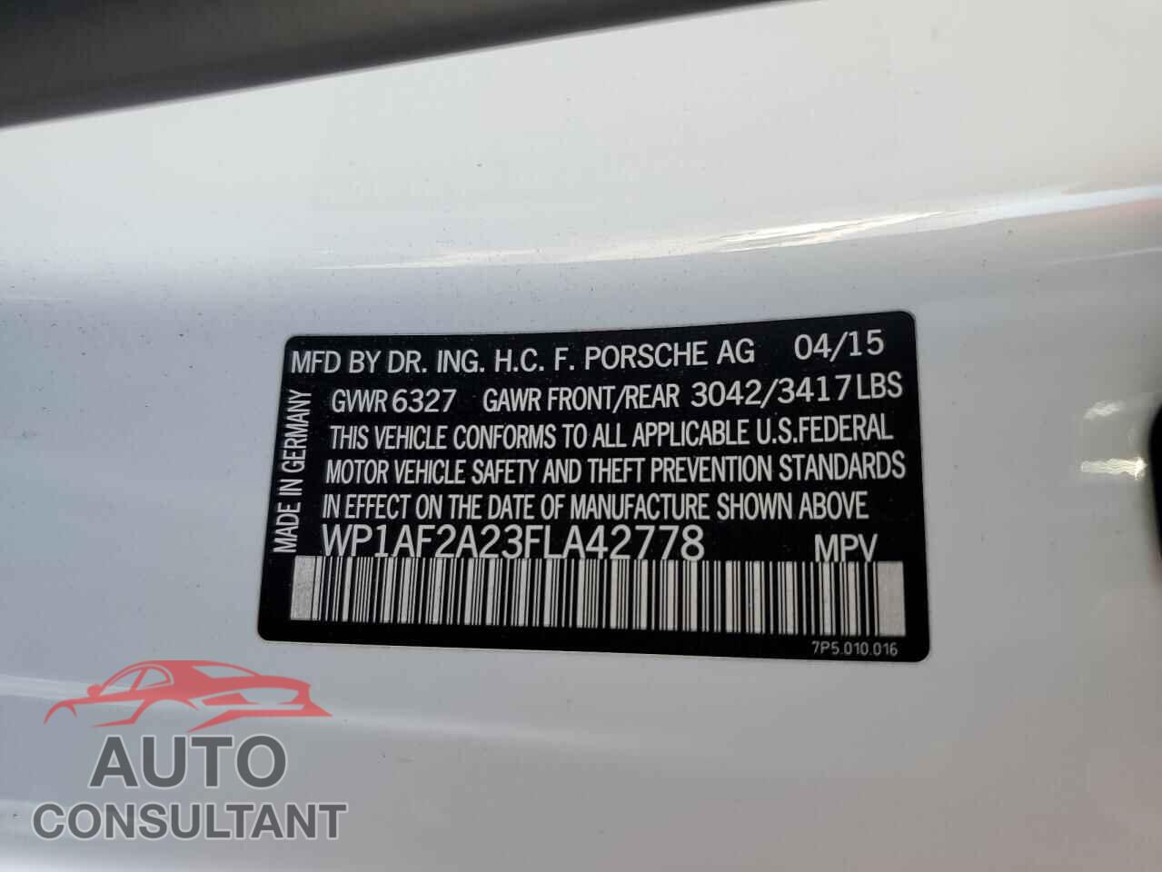PORSCHE CAYENNE 2015 - WP1AF2A23FLA42778