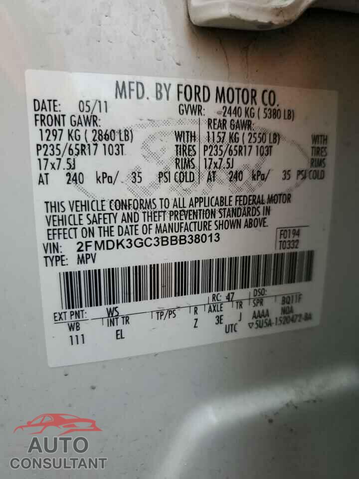 FORD EDGE 2011 - 2FMDK3GC3BBB38013