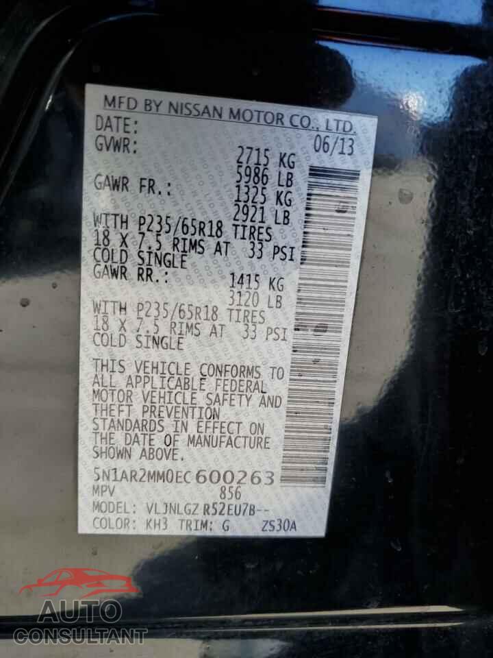 NISSAN PATHFINDER 2014 - 5N1AR2MM0EC600263
